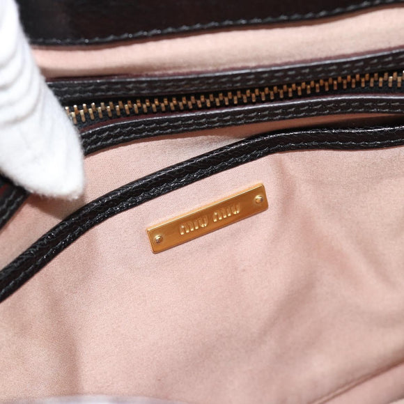Miu Miu Madras Hand Bag Leather 2way Black Gold Auth 187556A