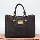 Miu Miu Madras Hand Bag Leather 2way Black Gold Auth 187556A-12
