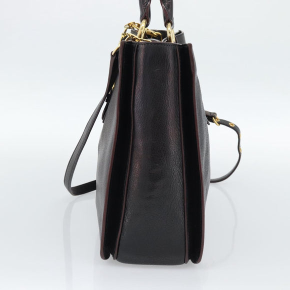 Miu Miu Madras Hand Bag Leather 2way Black Gold Auth 187556A
