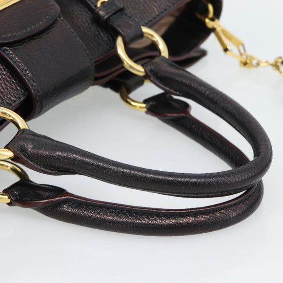 Miu Miu Madras Hand Bag Leather 2way Black Gold Auth 187556A