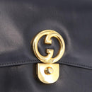 GUCCI Hand Bag Leather Navy Gold Auth 187557A-17