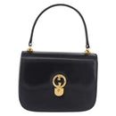 GUCCI Hand Bag Leather Navy Gold Auth 187557A-13