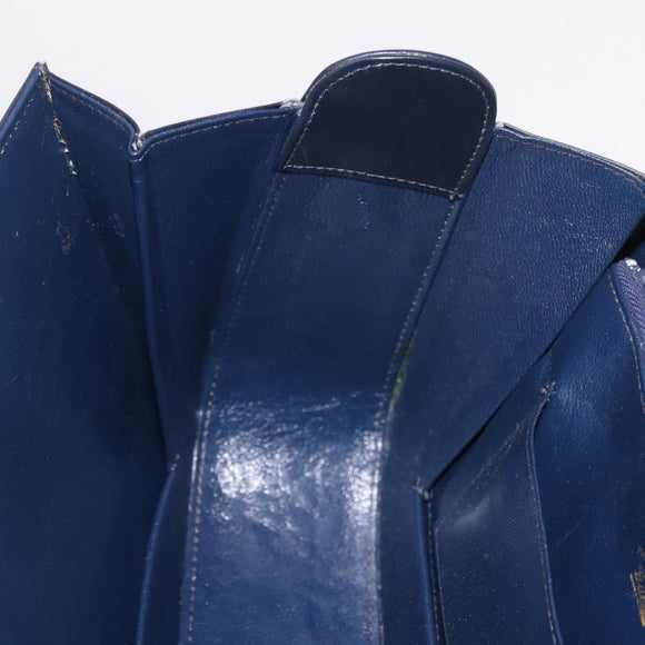 GUCCI Hand Bag Leather Navy Gold Auth 187557A