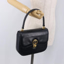 GUCCI Hand Bag Leather Navy Gold Auth 187557A-23