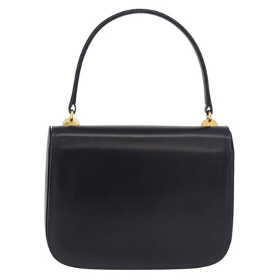 GUCCI Hand Bag Leather Navy Gold Auth 187557A - 0