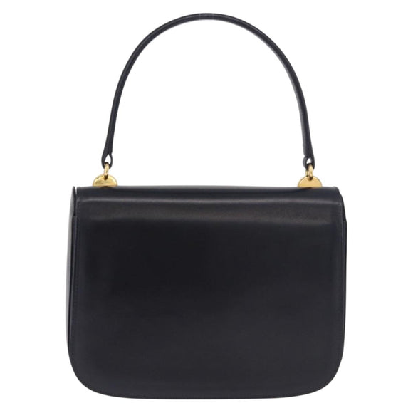 GUCCI Hand Bag Leather Navy Gold Auth 187557A