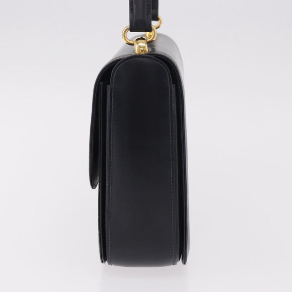 GUCCI Hand Bag Leather Navy Gold Auth 187557A