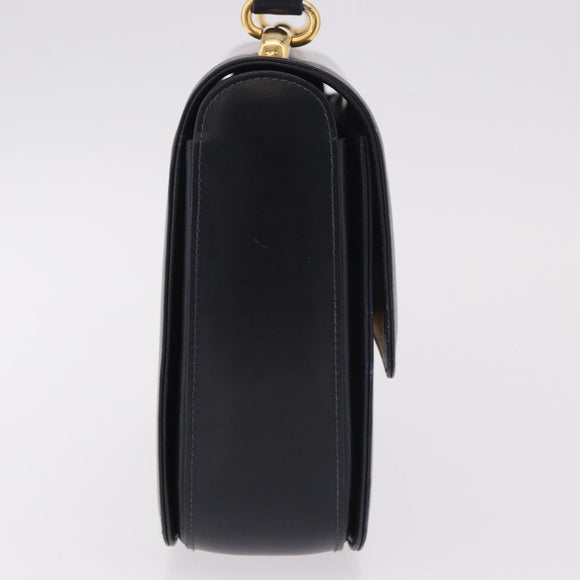 GUCCI Hand Bag Leather Navy Gold Auth 187557A