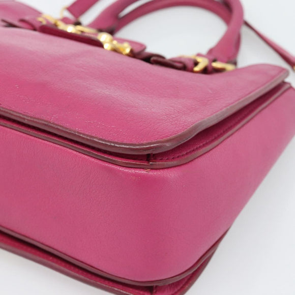 Miu Miu Madras Hand Bag Leather 2way Pink Gold Auth 187558A