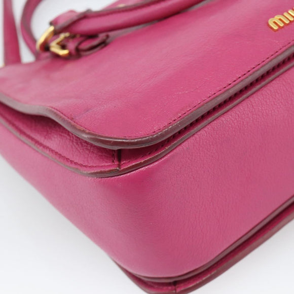 Miu Miu Madras Hand Bag Leather 2way Pink Gold Auth 187558A