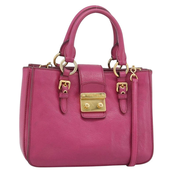 Miu Miu Madras Hand Bag Leather 2way Pink Gold Auth 187558A
