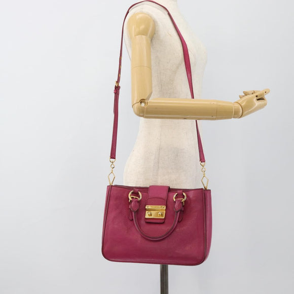 Miu Miu Madras Hand Bag Leather 2way Pink Gold Auth 187558A