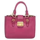 Miu Miu Madras Hand Bag Leather 2way Pink Gold Auth 187558A-13