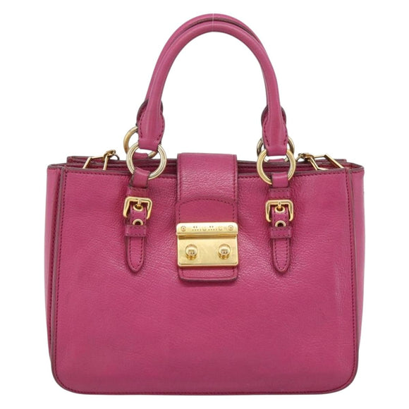 Miu Miu Madras Hand Bag Leather 2way Pink Gold Auth 187558A