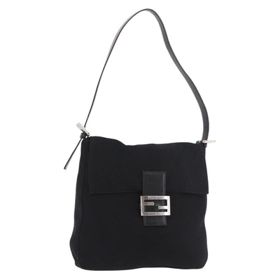 FENDI Mamma Baguette GM Shoulder Bag Cotton jersey Black Silver Auth 187560