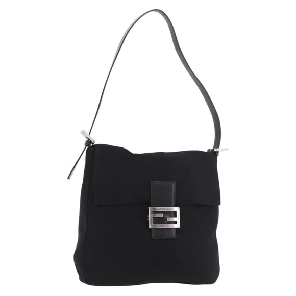 FENDI Mamma Baguette GM Shoulder Bag Cotton jersey Black Silver Auth 187560
