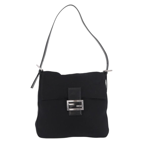 FENDI Mamma Baguette GM Shoulder Bag Cotton jersey Black Silver Auth 187560