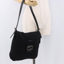 FENDI Mamma Baguette GM Shoulder Bag Cotton jersey Black Silver Auth 187560-25