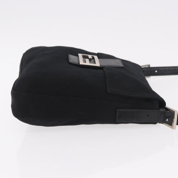 FENDI Mamma Baguette GM Shoulder Bag Cotton jersey Black Silver Auth 187560
