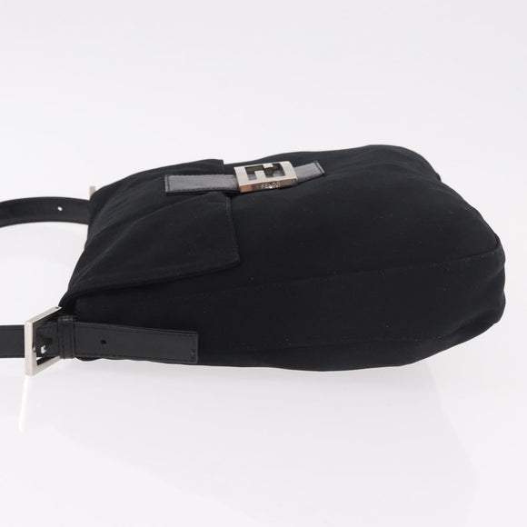 FENDI Mamma Baguette GM Shoulder Bag Cotton jersey Black Silver Auth 187560