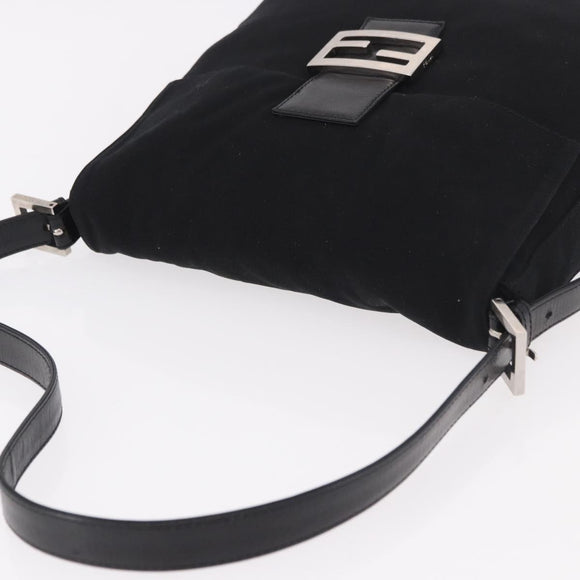 FENDI Mamma Baguette GM Shoulder Bag Cotton jersey Black Silver Auth 187560
