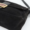 FENDI Mamma Baguette Shoulder Bag Suede Black Gold Auth 187561SAM-9
