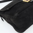 FENDI Mamma Baguette Shoulder Bag Suede Black Gold Auth 187561SAM-14