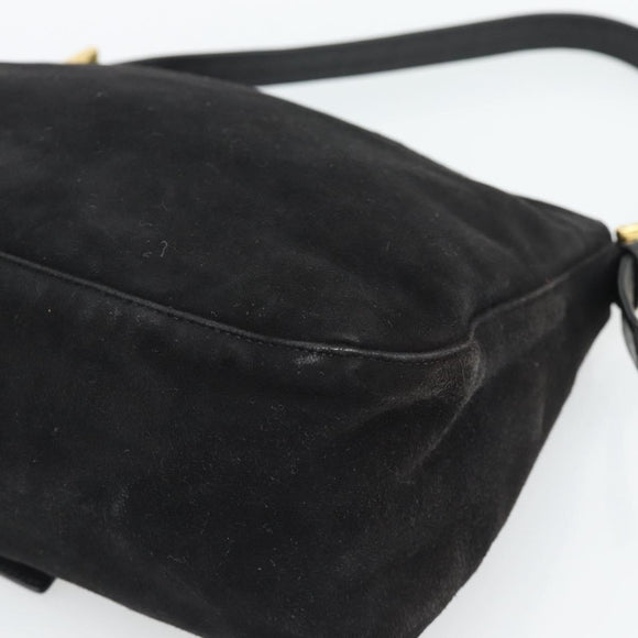 FENDI Mamma Baguette Shoulder Bag Suede Black Gold Auth 187561SAM