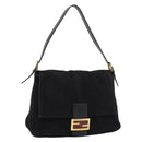 FENDI Mamma Baguette Shoulder Bag Suede Black Gold Auth 187561SAM-1