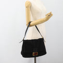 FENDI Mamma Baguette Shoulder Bag Suede Black Gold Auth 187561SAM-23