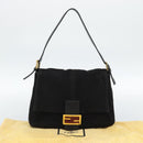 FENDI Mamma Baguette Shoulder Bag Suede Black Gold Auth 187561SAM-12