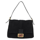 FENDI Mamma Baguette Shoulder Bag Suede Black Gold Auth 187561SAM-13