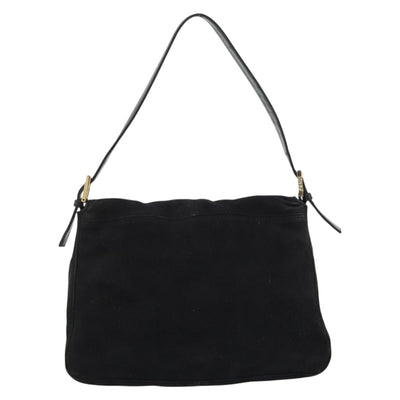 FENDI Mamma Baguette Shoulder Bag Suede Black Gold Auth 187561SAM - 0