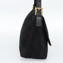 FENDI Mamma Baguette Shoulder Bag Suede Black Gold Auth 187561SAM-3