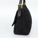 FENDI Mamma Baguette Shoulder Bag Suede Black Gold Auth 187561SAM-4