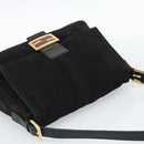FENDI Mamma Baguette Shoulder Bag Suede Black Gold Auth 187561SAM-6