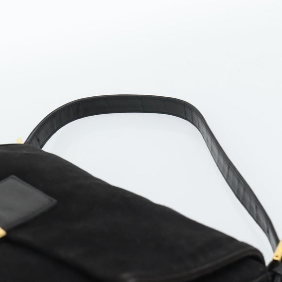 FENDI Mamma Baguette Shoulder Bag Suede Black Gold Auth 187561SAM