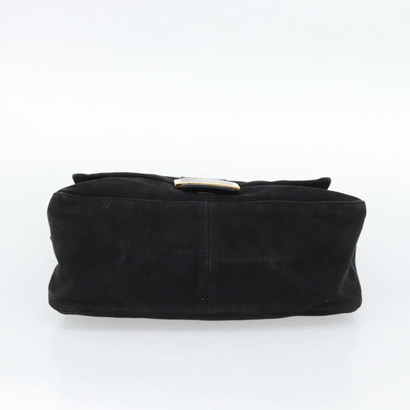 FENDI Mamma Baguette Shoulder Bag Suede Black Gold Auth 187561SAM