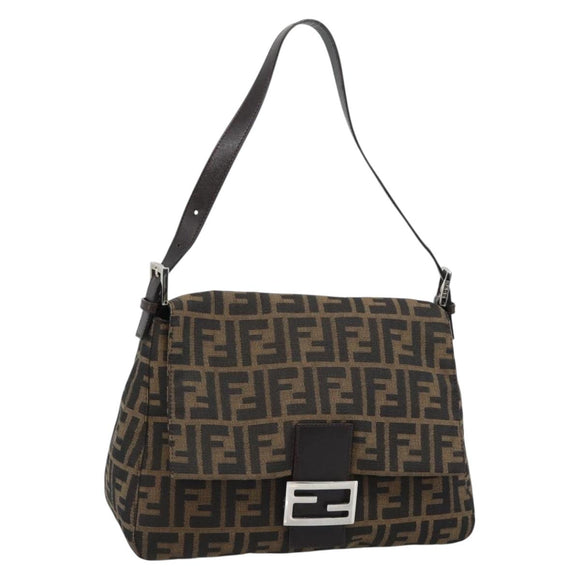 FENDI Zucca Canvas Mamma Baguette Shoulder Bag Black Brown Auth 187565SAV