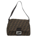 FENDI Zucca Canvas Mamma Baguette Shoulder Bag Black Brown Auth 187565SAV-13