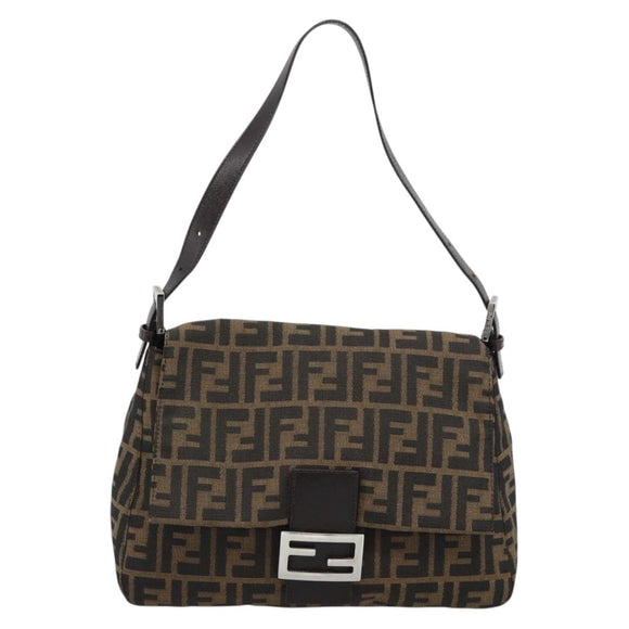 FENDI Zucca Canvas Mamma Baguette Shoulder Bag Black Brown Auth 187565SAV
