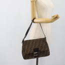 FENDI Zucca Canvas Mamma Baguette Shoulder Bag Black Brown Auth 187565SAV-23