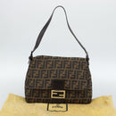 FENDI Zucca Canvas Mamma Baguette Shoulder Bag Black Brown Auth 187565SAV-12