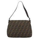 FENDI Zucca Canvas Mamma Baguette Shoulder Bag Black Brown Auth 187565SAV-2