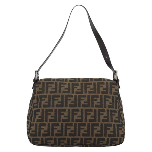 FENDI Zucca Canvas Mamma Baguette Shoulder Bag Black Brown Auth 187565SAV