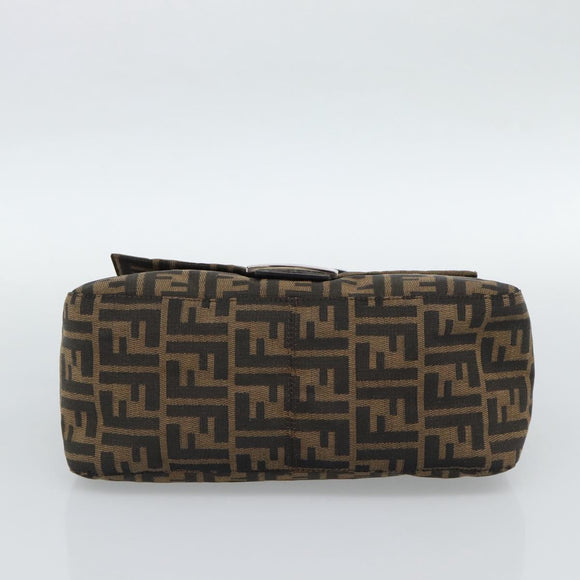 FENDI Zucca Canvas Mamma Baguette Shoulder Bag Black Brown Auth 187565SAV