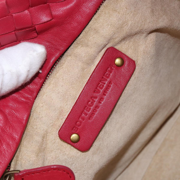 BOTTEGA VENETA INTRECCIATO Hand Bag Leather Red Gold Auth 187567A