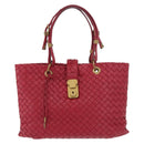 BOTTEGA VENETA INTRECCIATO Hand Bag Leather Red Gold Auth 187567A-13