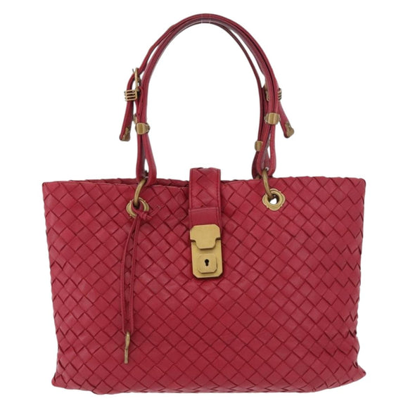 BOTTEGA VENETA INTRECCIATO Hand Bag Leather Red Gold Auth 187567A