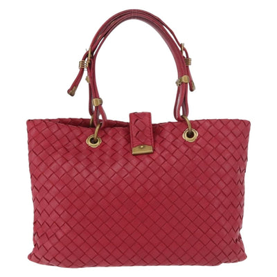BOTTEGA VENETA INTRECCIATO Hand Bag Leather Red Gold Auth 187567A - 0